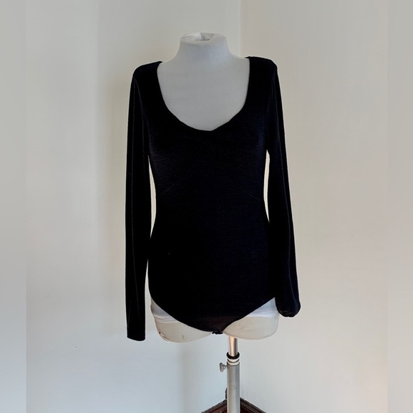 Abercrombie & Fitch Long-Sleeved Soft A & F Cozy Twist Bodysuit Blue Black Knit - Picture 1 of 17